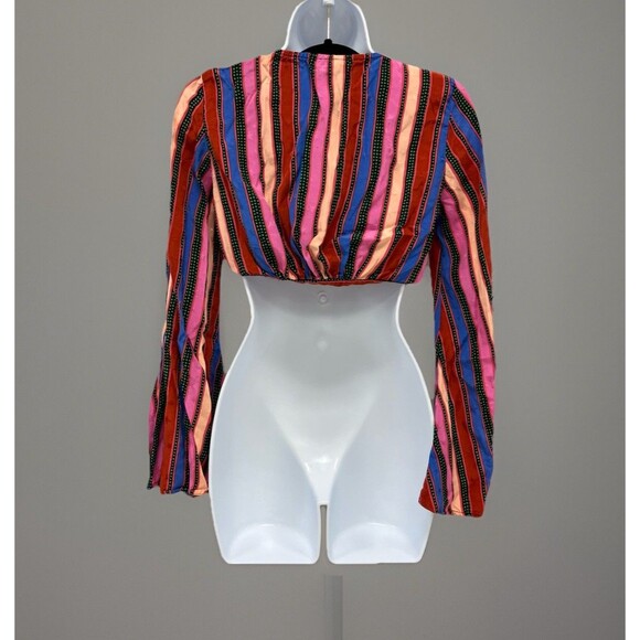 Topshop Striped Long Sleeve Tie Front Crop Top Stars 4th of July Women’s Size 2 - Picture 4 of 15